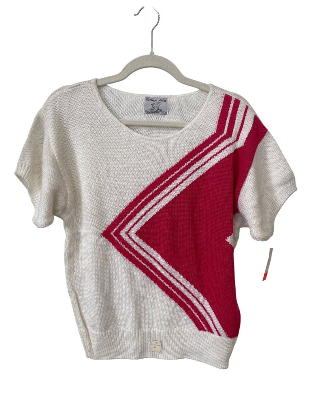 Vintage 80s College Point Sportswear Sweater Medium Chevron Retro Deadstock NEW